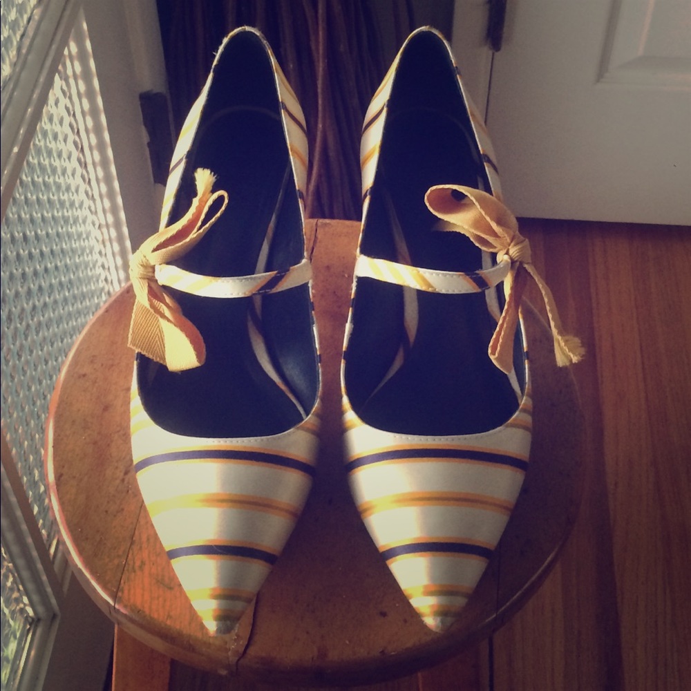 Tory Burch Striped Heels + Coach bottom images