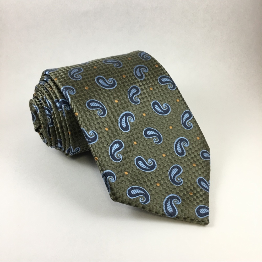 Henry Jacobsen Tie. Green Blue Paisley. Silk.