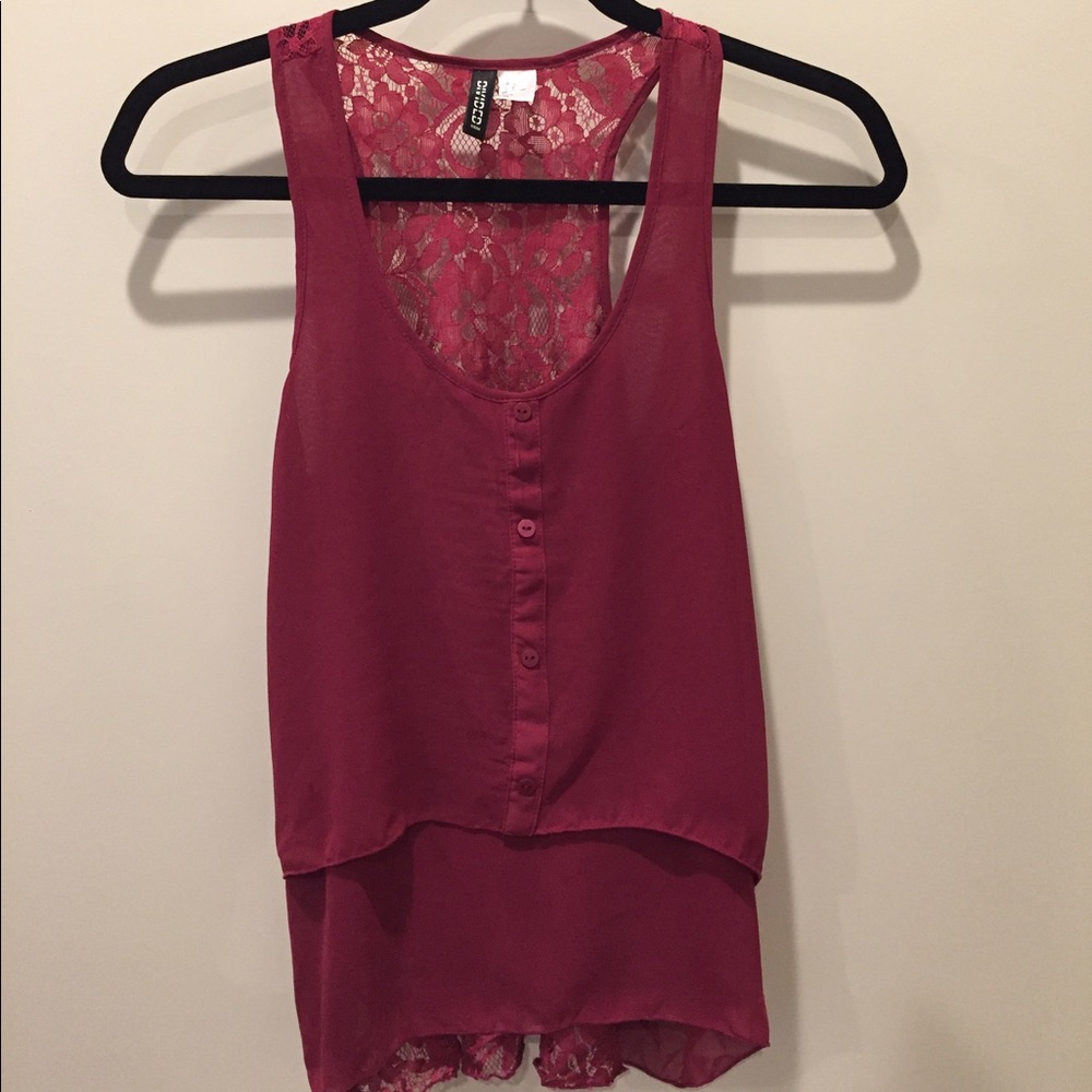 H&M Maroon Lace Back Tank Top