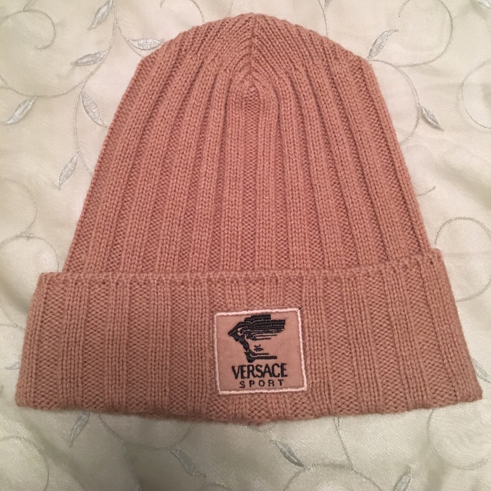 Versace beanie stocking cap in tan