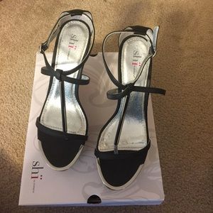 Ladies black wedge sandals