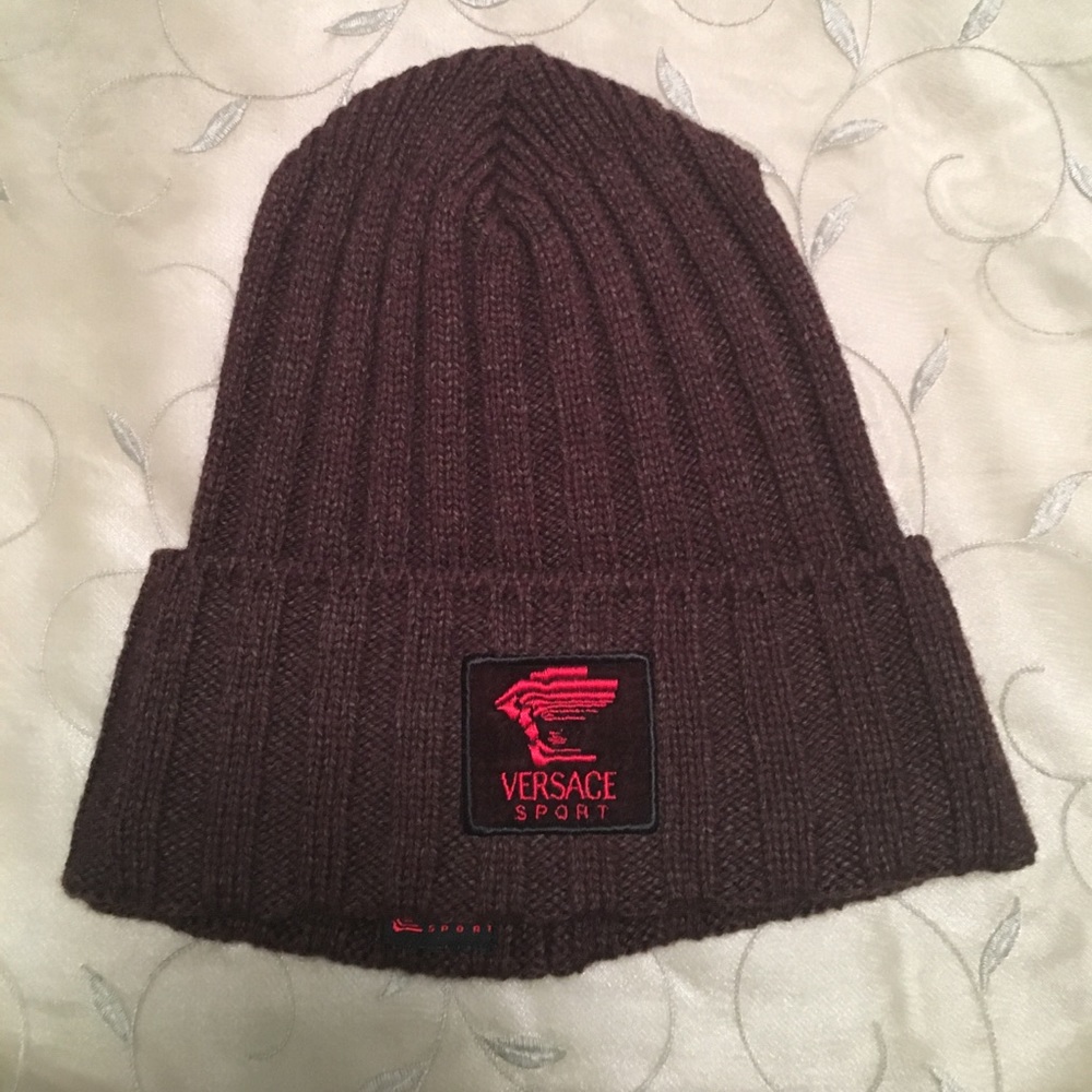 Versace beanie stocking hat in brown