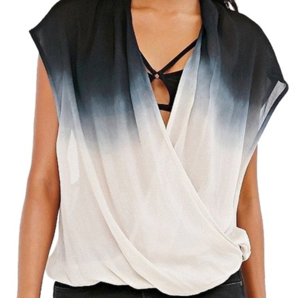 Surplice Ombré Top Black and Tan