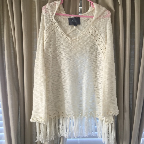 Altar'd State Sweaters - NWOT White/Cream Fringe Sweater with Hood