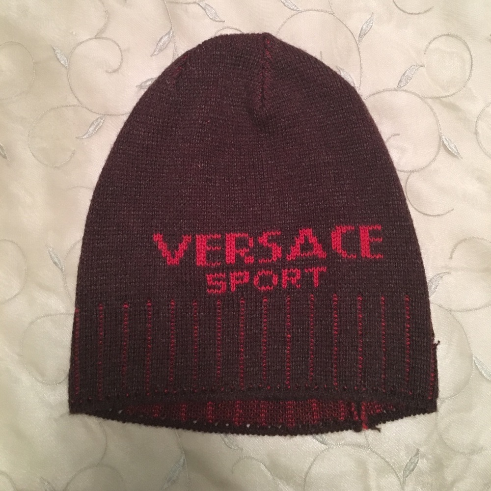 Versace beanie stocking hat in brown and red