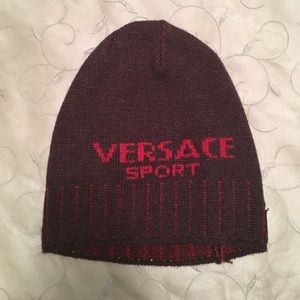 Versace beanie stocking hat in brown and red