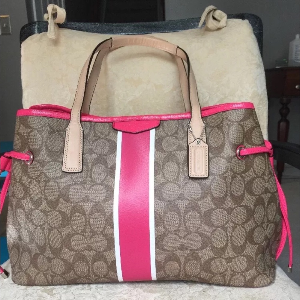 SOLD!! Coach pink and white striped handbag purse