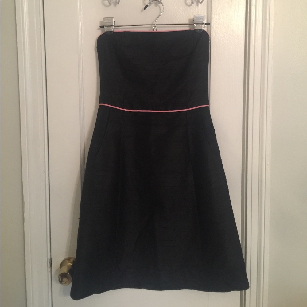 Black strapless silk cocktail dress