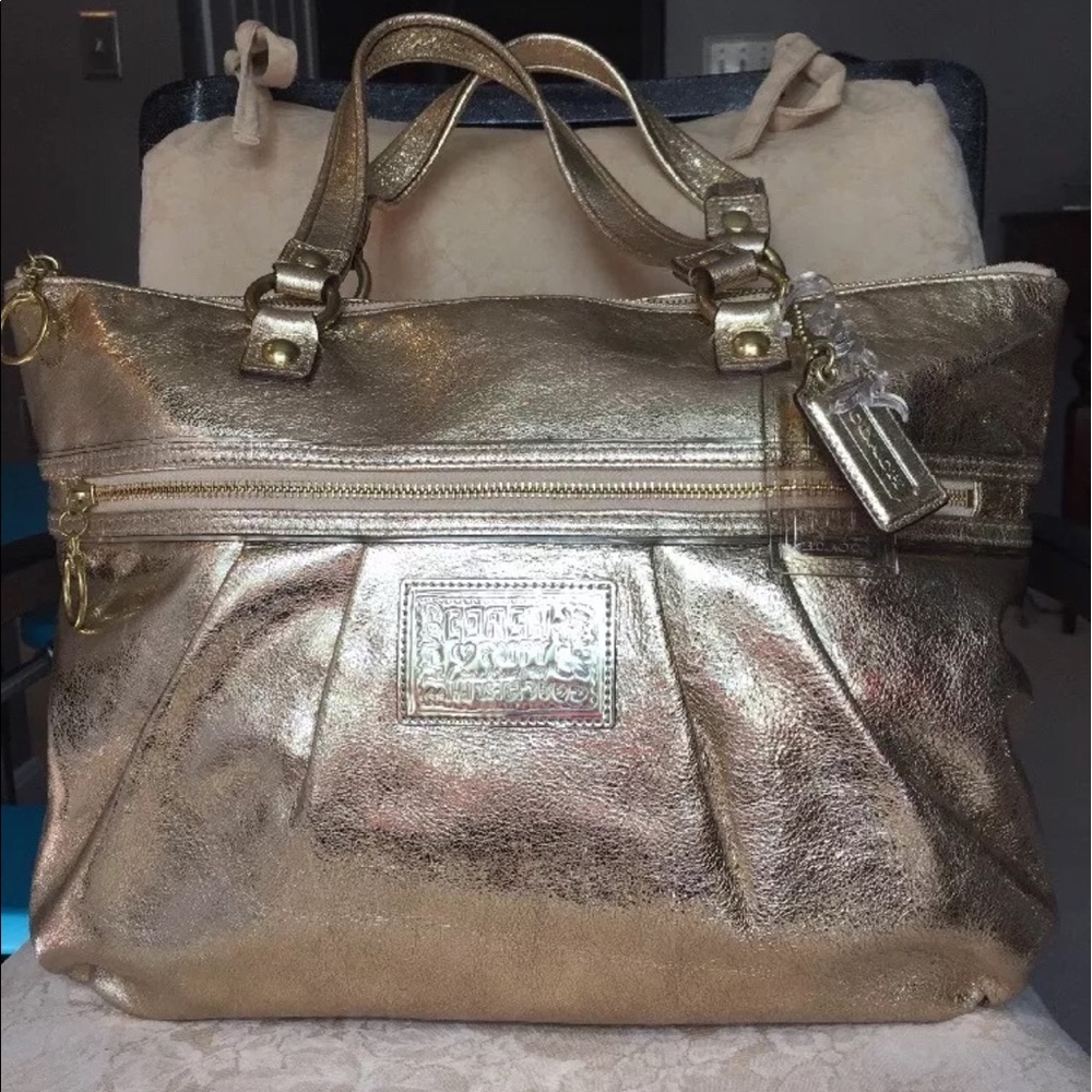 SOLD Coach gold leather poppy brand new wo tags