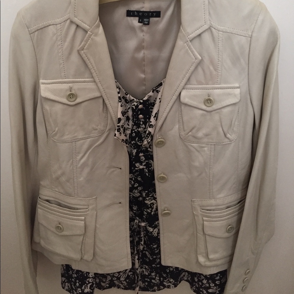 THEORY Cream Lamb Leather Blazer