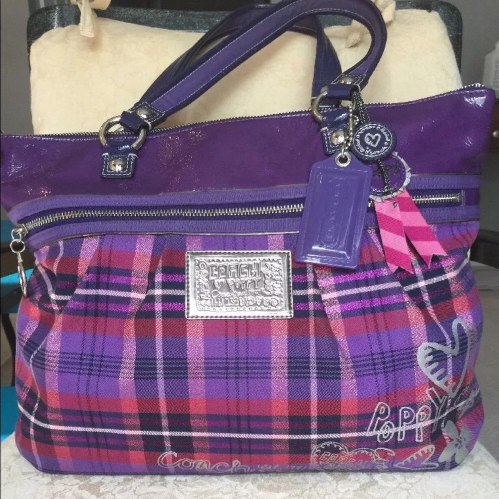 SOLD!! Coach purple and pink plaid poppy purse