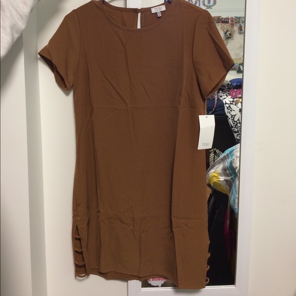 brown shift dress with side lace up - Picture 1 of 3