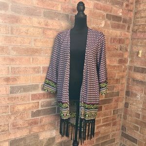 Hi-lo fringe kimono