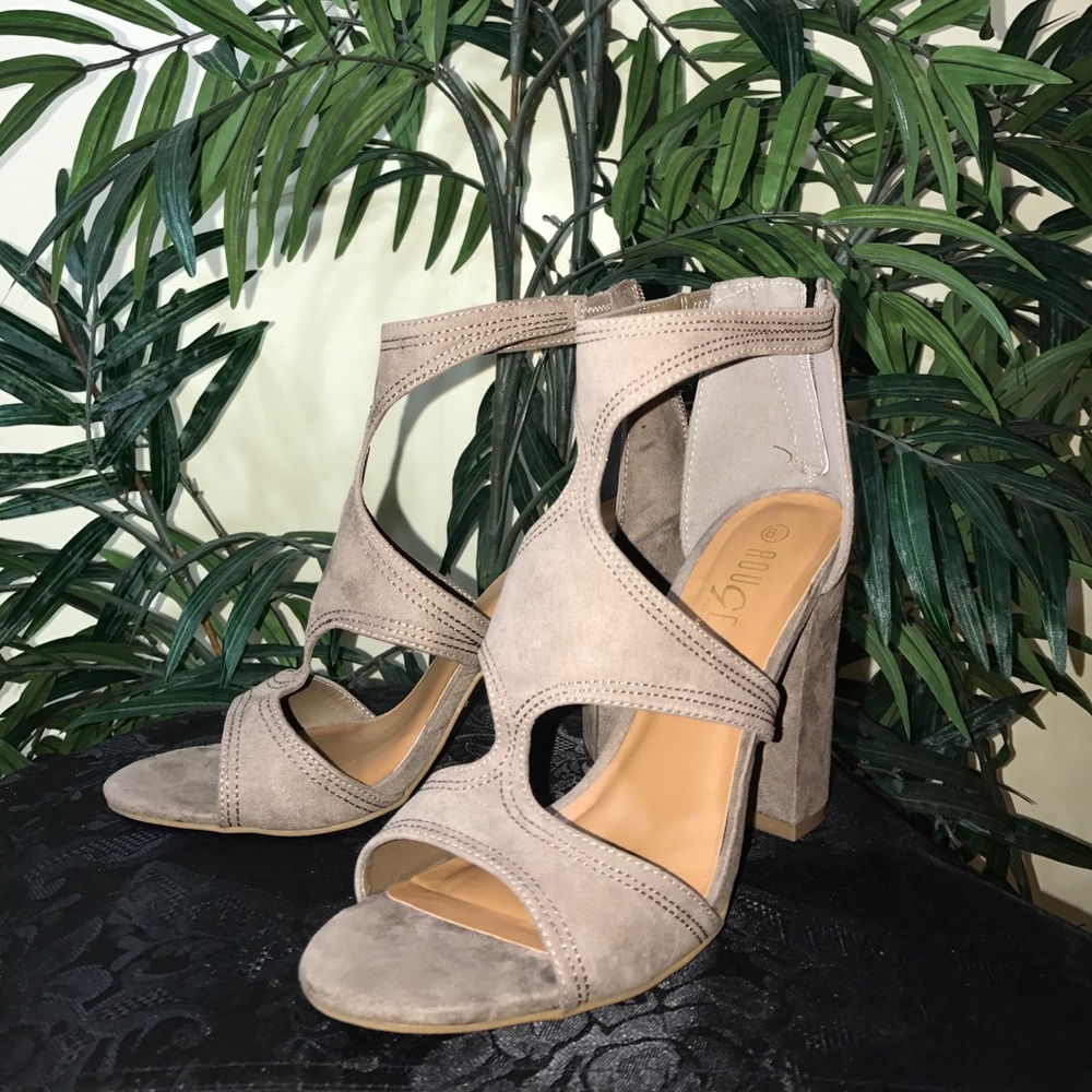 Taupe chunky heel sandals NWOT