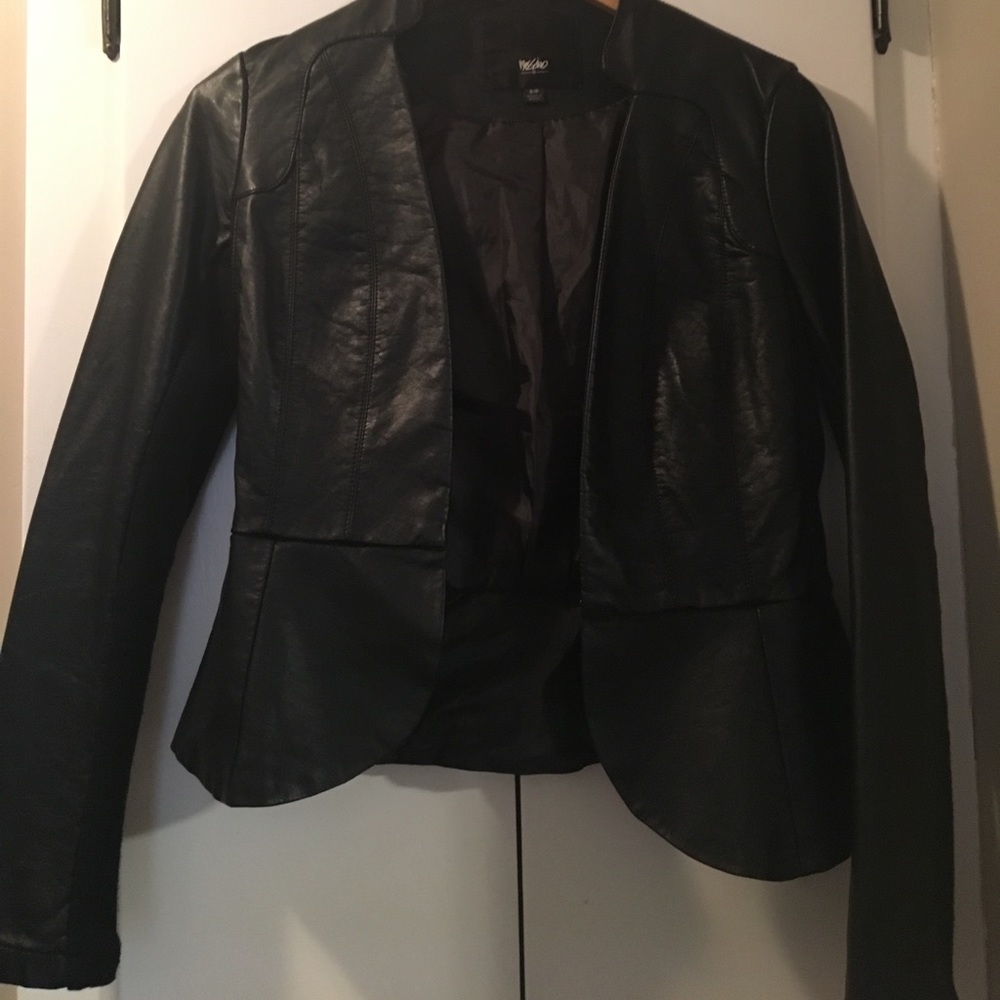 Black pleather jacket with peplum waist