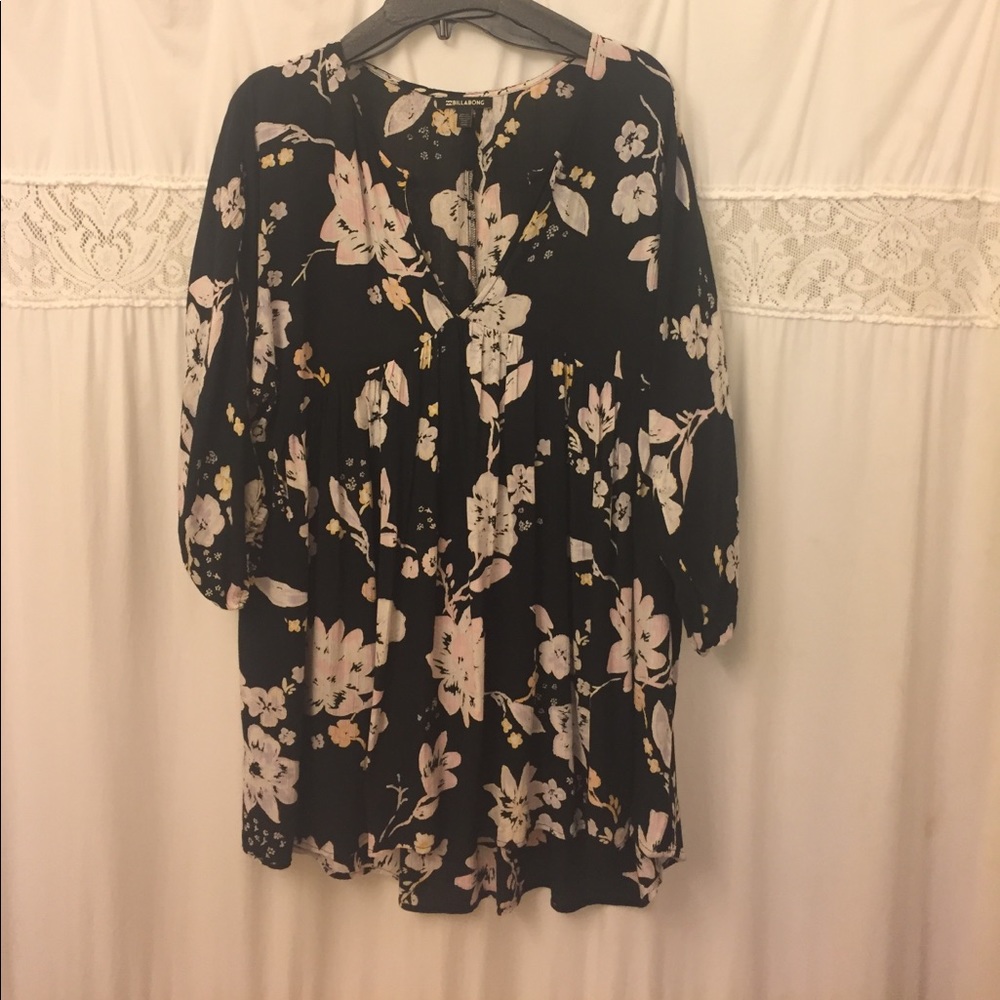 Black baby doll tunic with pink and yellow flowers