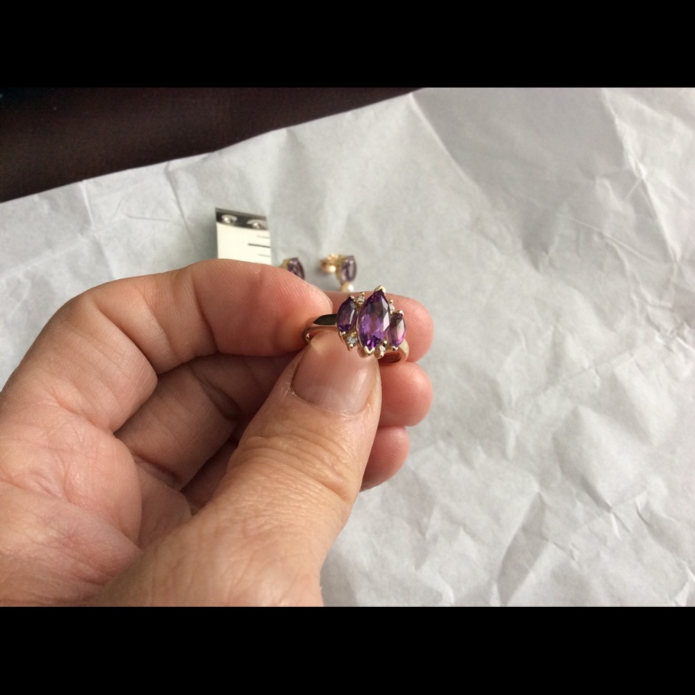 14k Gold Amethyst Diamond Ring 6,Earrings
