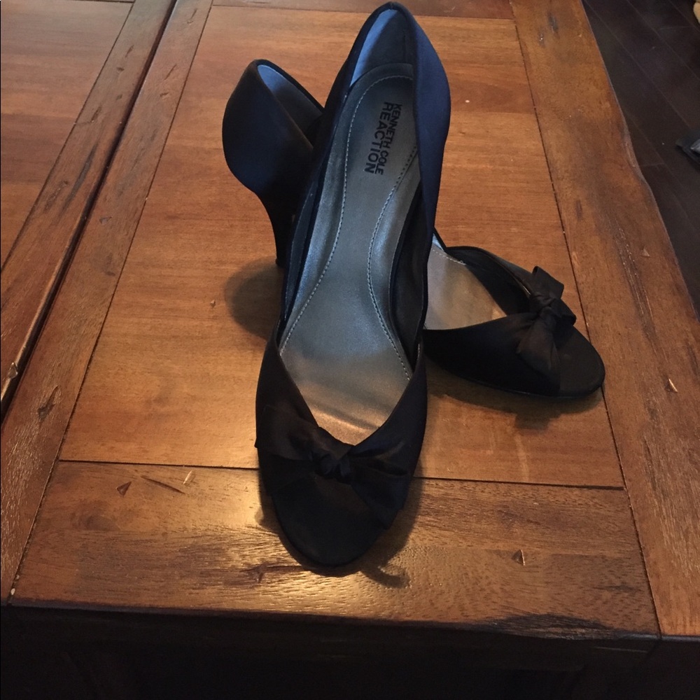 Kitten heel black satin