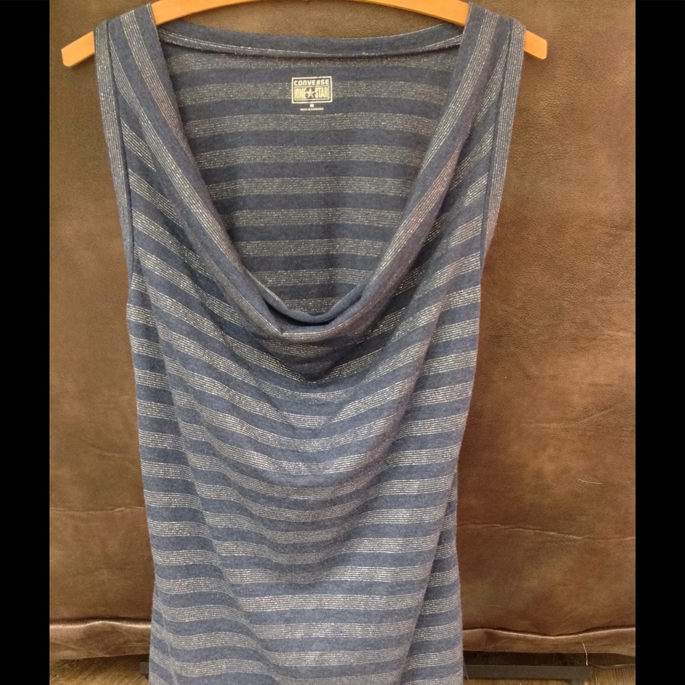 Metallic Stripe Cowl Neck Tank