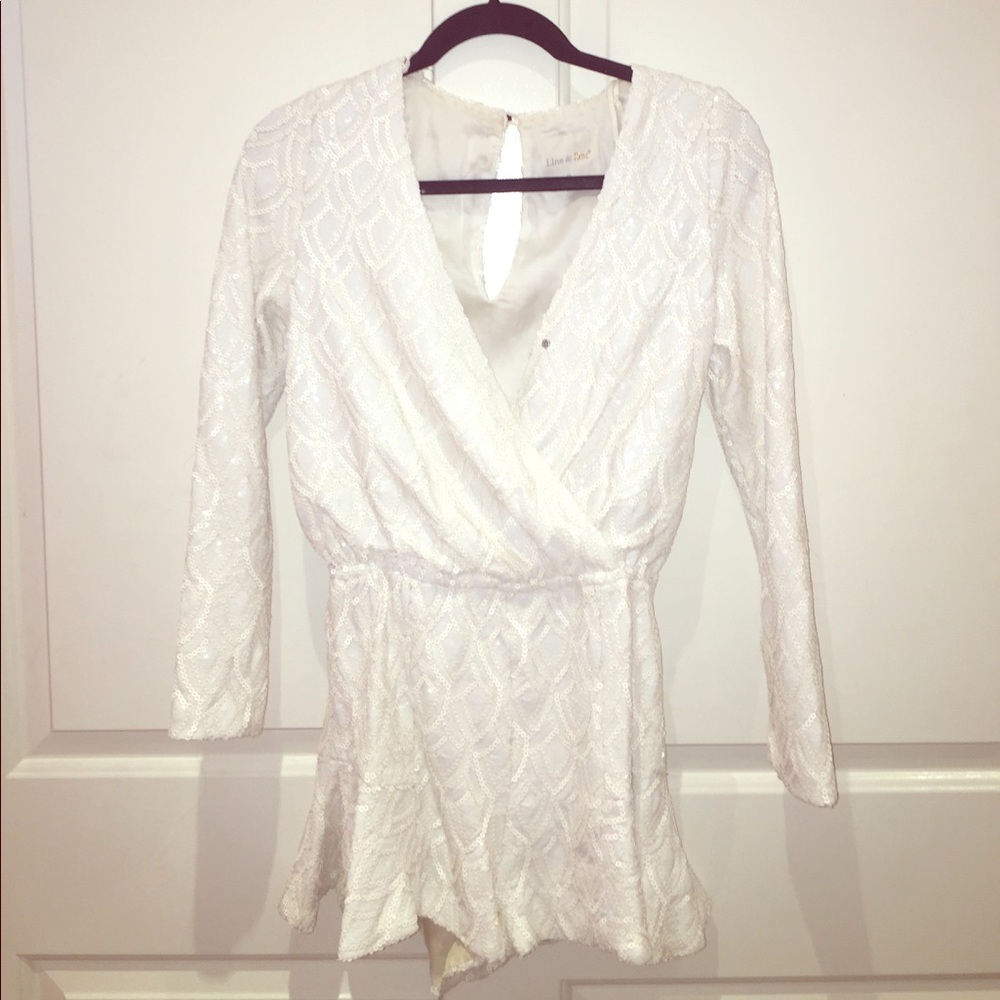 Line & Dot Sequined White Romper