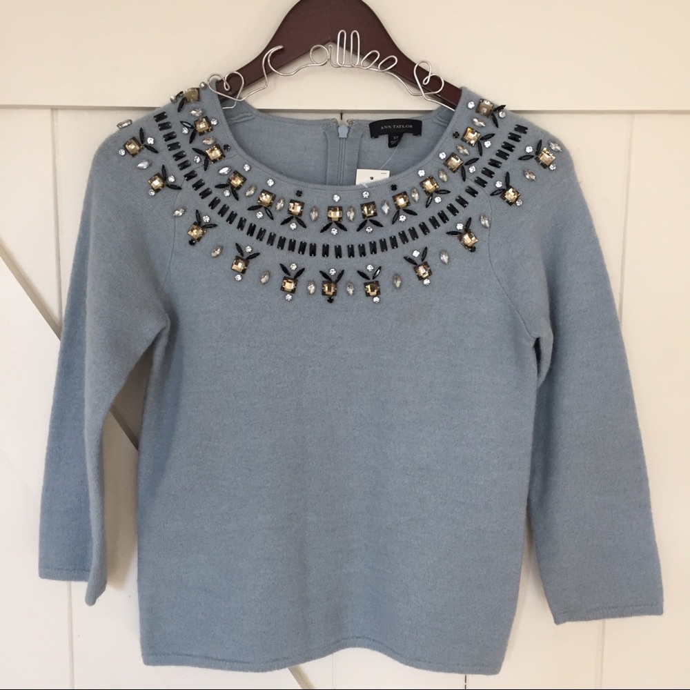 Ann Taylor Wool Beaded Neckline Sweater Size XS