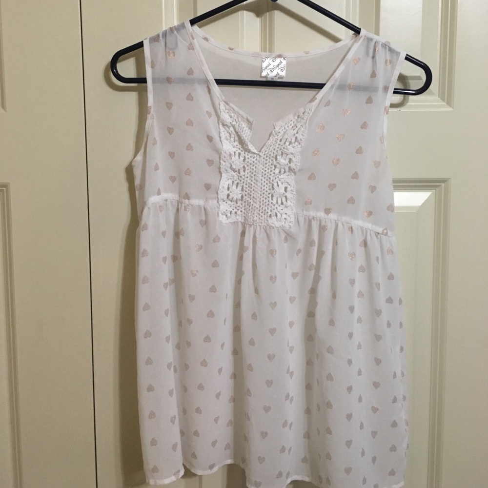 Sheer Sleeveless top crochet detail gold hearts