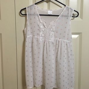 Sheer Sleeveless top crochet detail gold hearts
