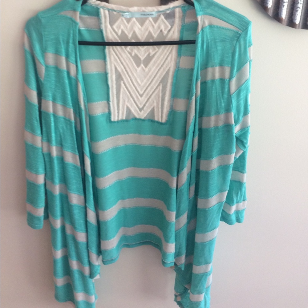 Maurice's teal flyaway cardigan