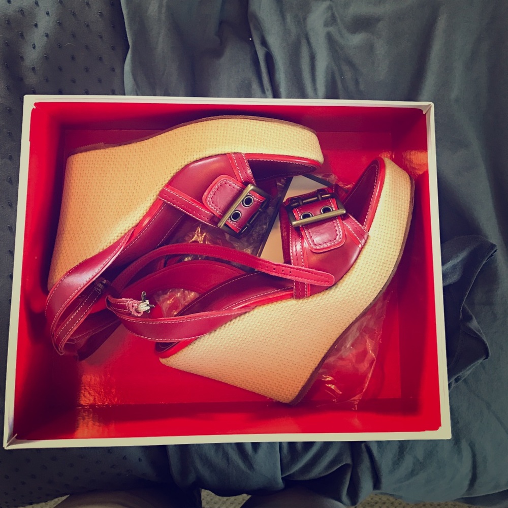 Coach Authentic Platform Red Leather Wedge