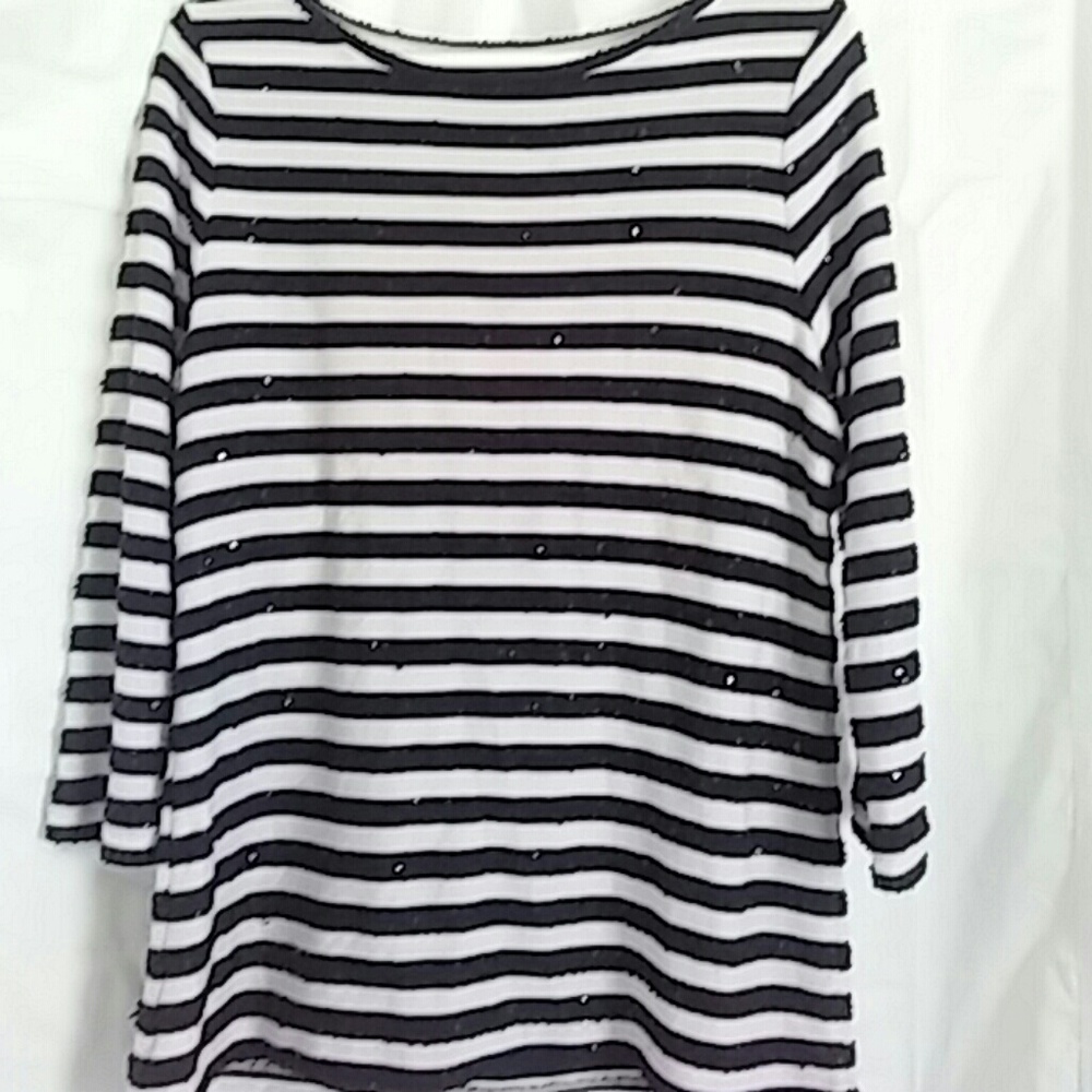Talbots navy blue striped top w/ sequins