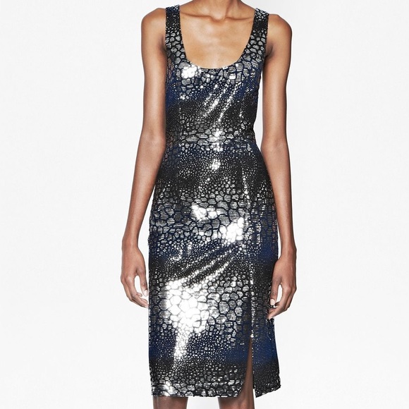 French Connection Dresses & Skirts - NWT French Connection Croc Flock Dress Silver Blue