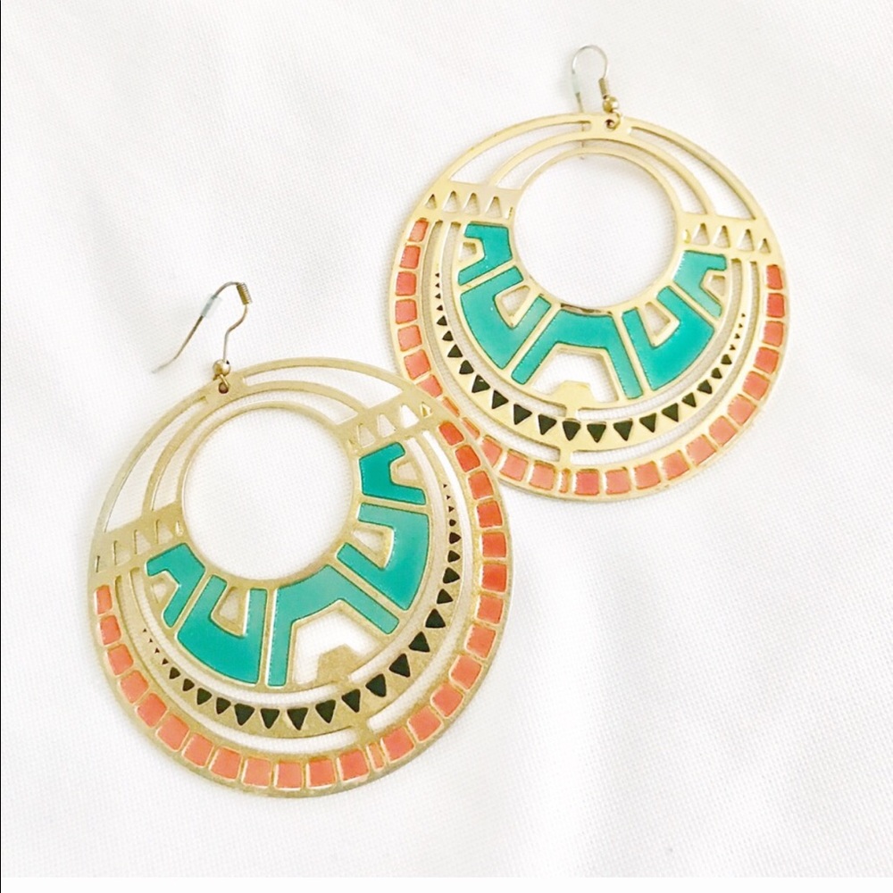 Aztec Printed Circle Hoop Earrings