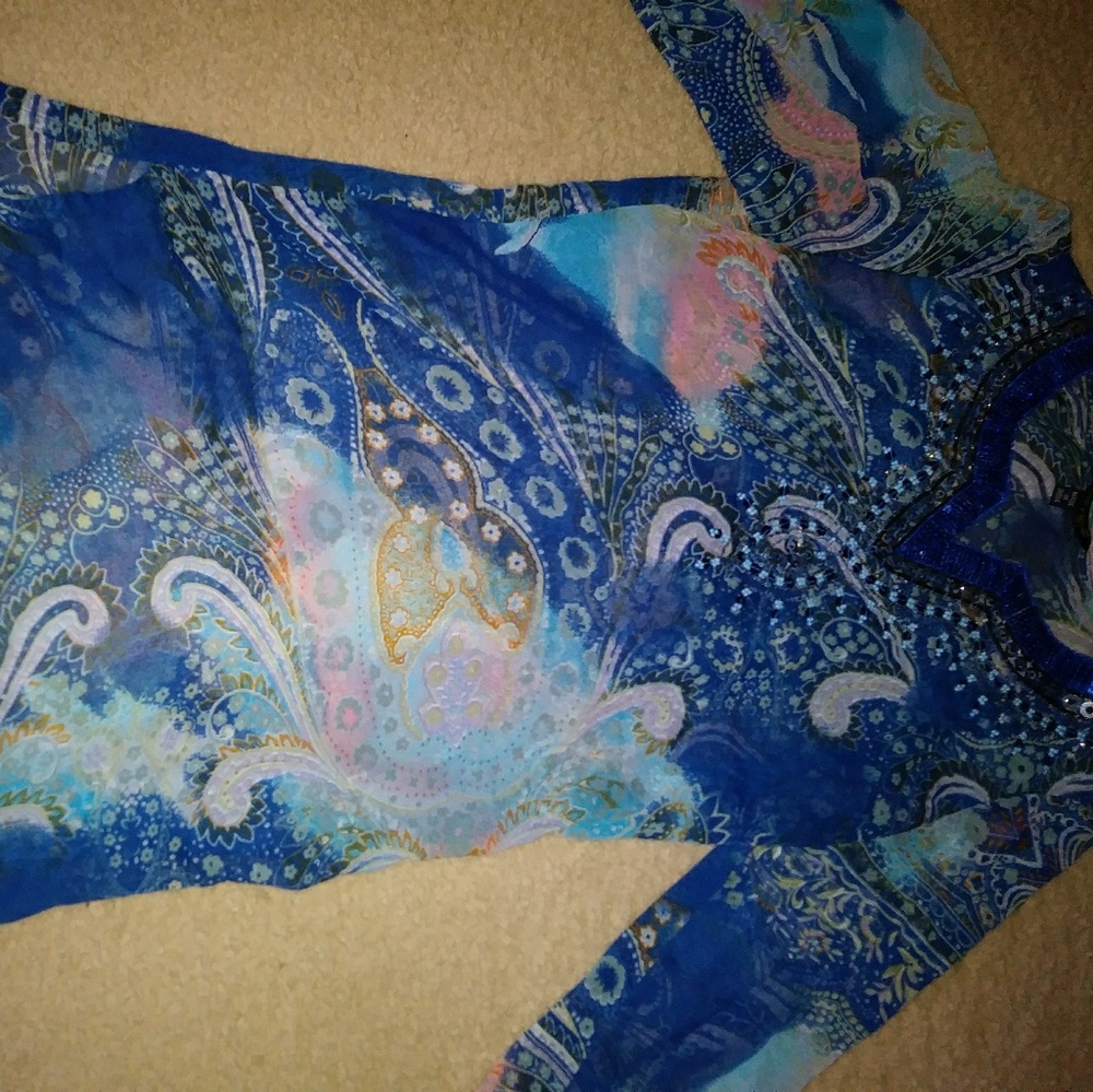 Sheer beaded bathing suit cover up/ tunic