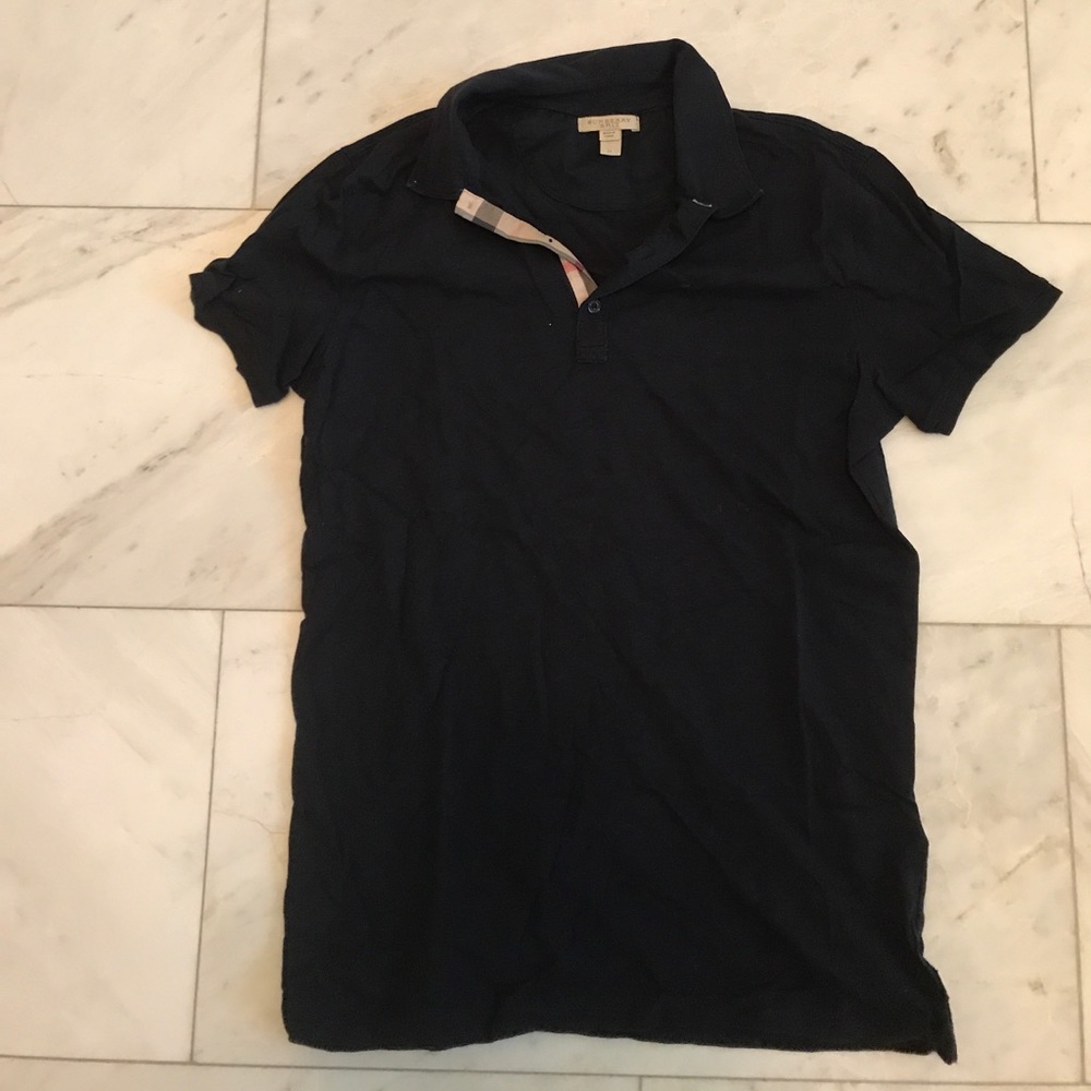 Navy Cotton Burberry Polo Shirt