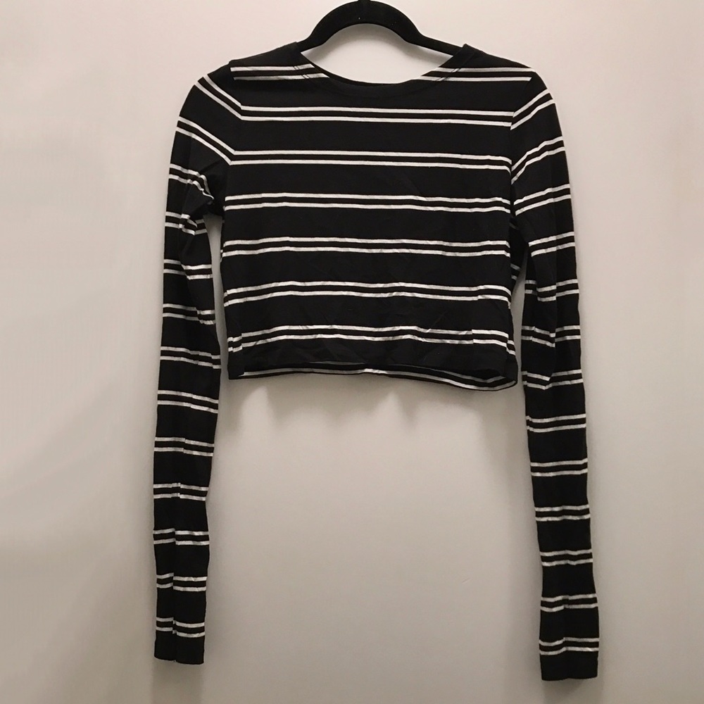 ZARA Collection Cropped Long-sleeve Striped Top