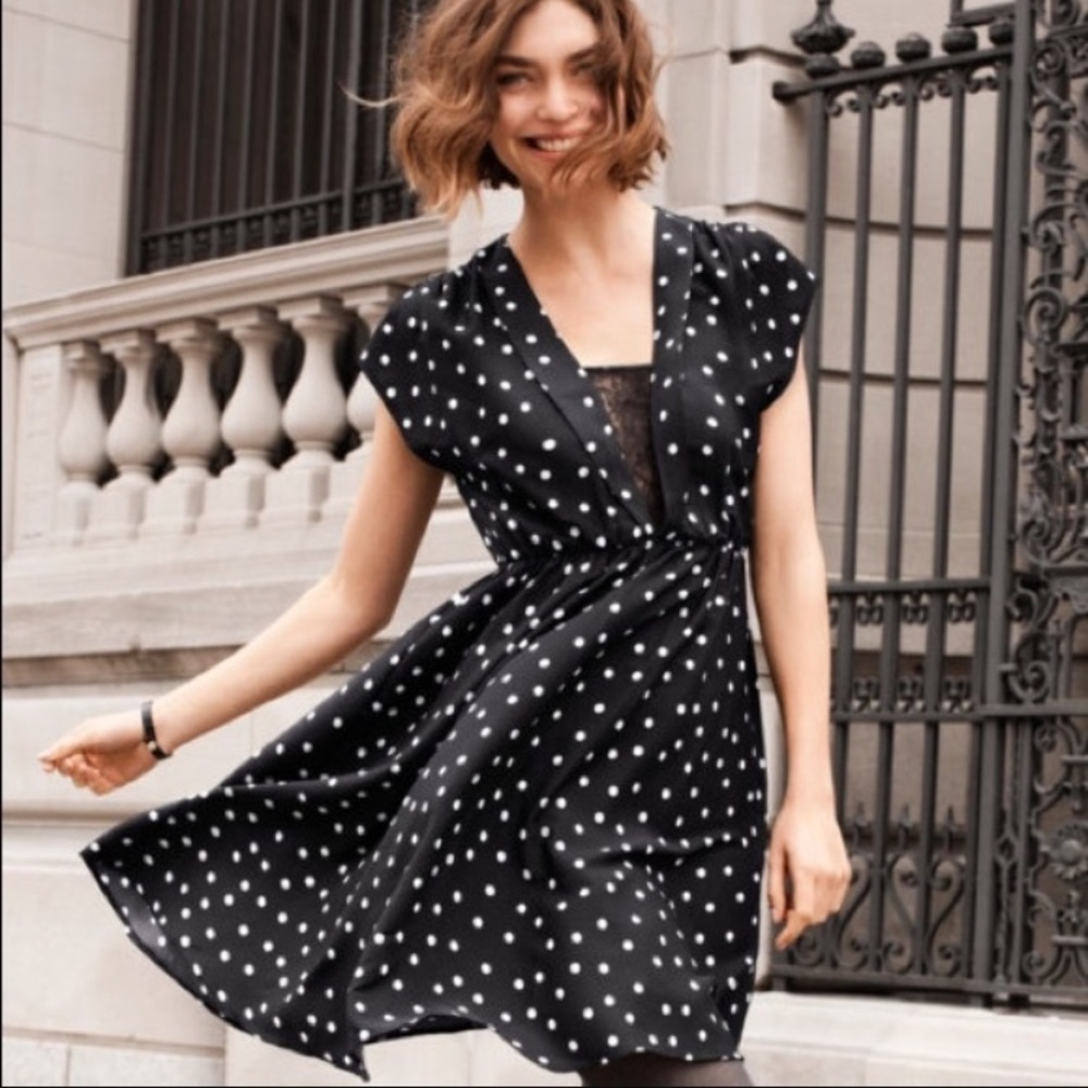 H&M vintage look polka dot dress with sheer panel