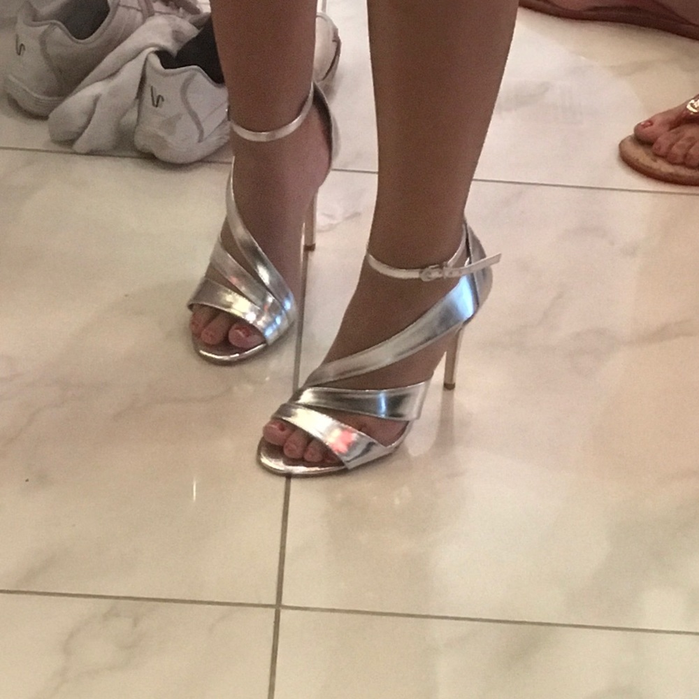 Silver strappy heels