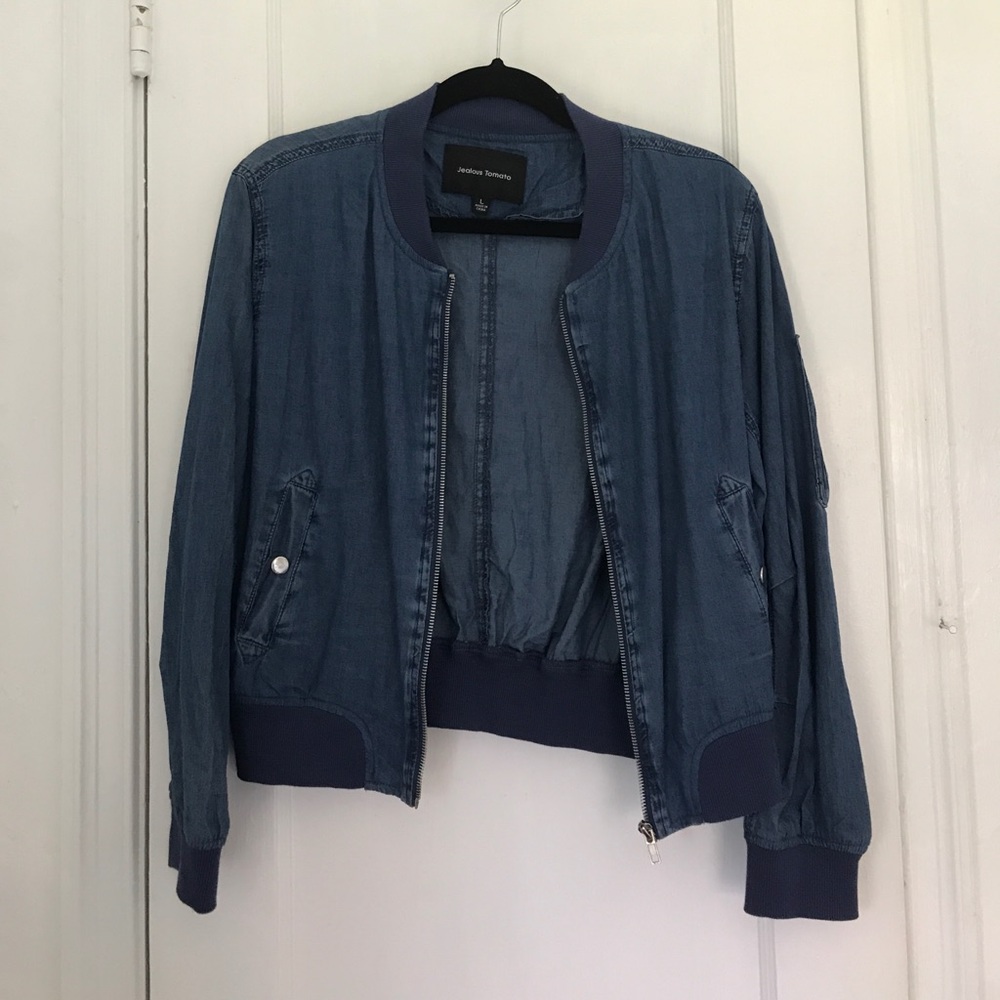 Cropped Denim Bomber