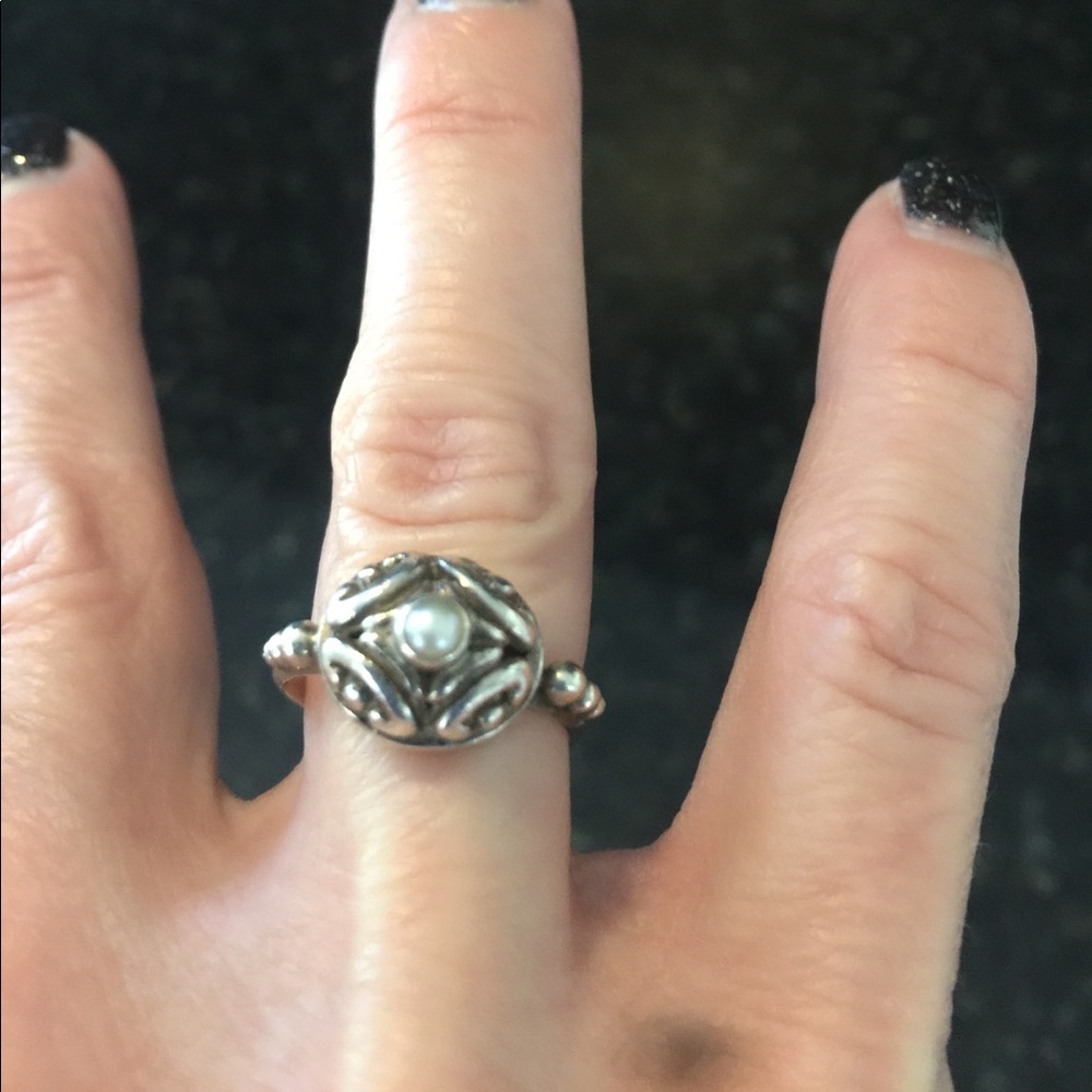 Silver and pearl ring