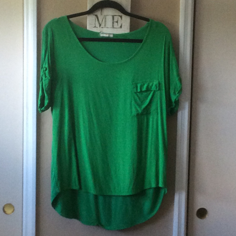 Green hi/low mixed media top