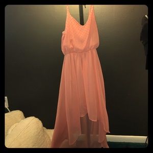 Peach Polka dot high low spaghetti strap dress