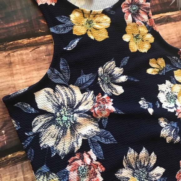 Sale << Navy Floral Longer Length Bodycon Dress >> - Picture 3 of 4