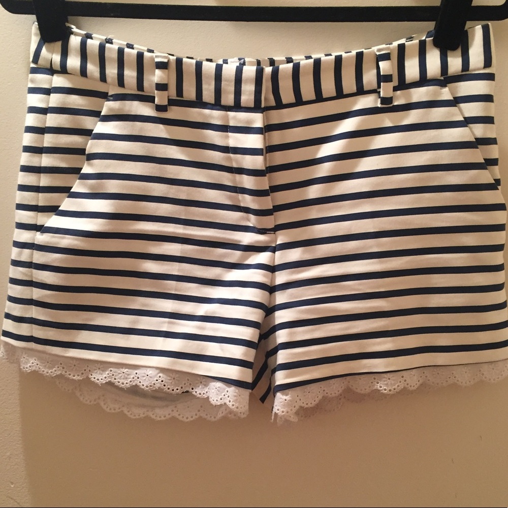 Zara Navy & White Striped Shorts