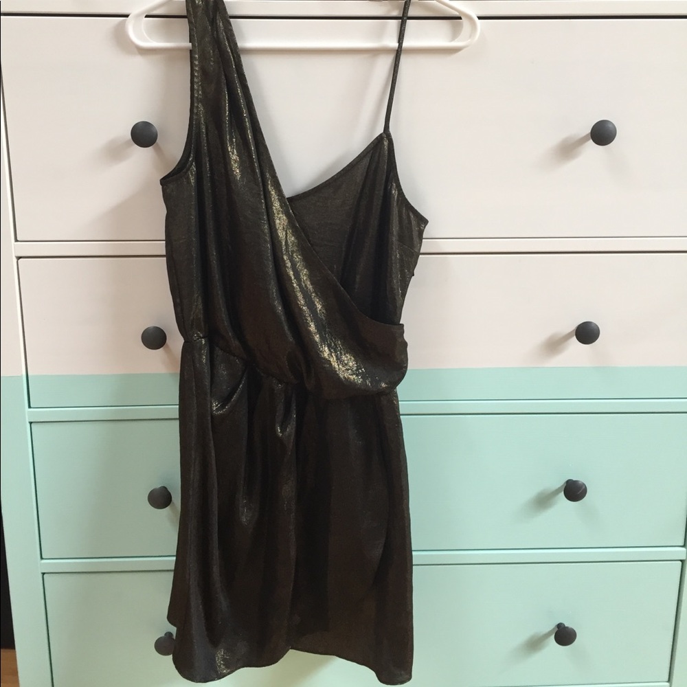 LEITH metallic bronze Grecian goddess dress