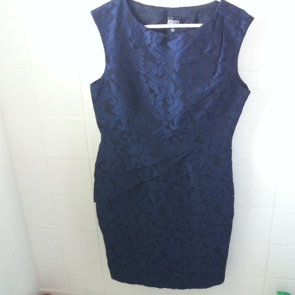 Adrianna Papell black, blue lace peplum lace dress