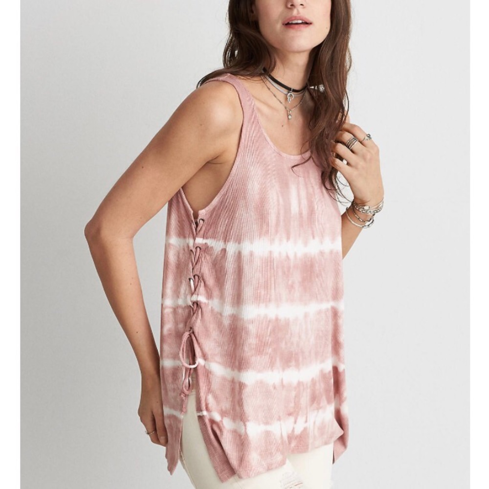 american eagle pink tie dye ribbed tank top