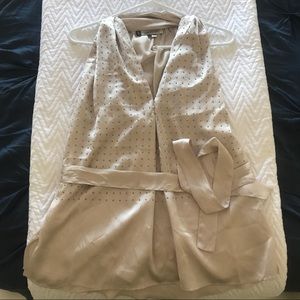 Jennifer Lopez Sleeveless Embellished Taupe Blouse