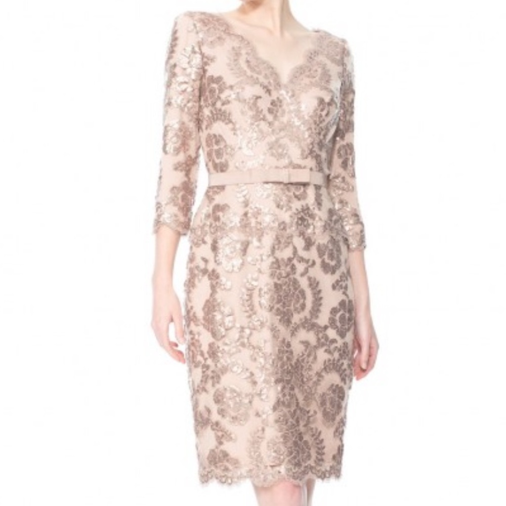 Tasashi Shoji Lace  PAILLETTE EMBROIDERED DRESS
