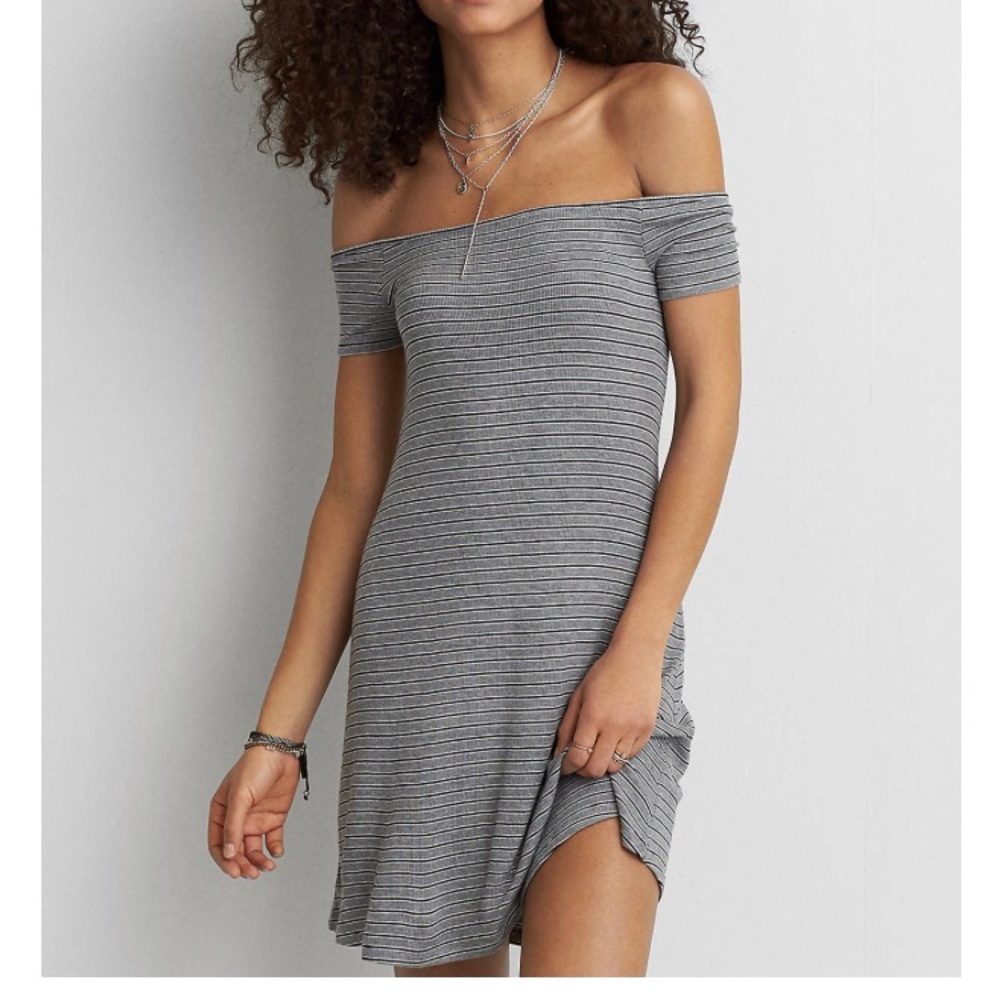 american eagle gray striped flowy short dress