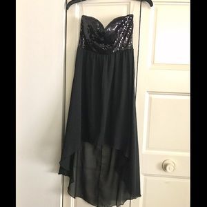 Black Chiffon High-Low Sequence Dress